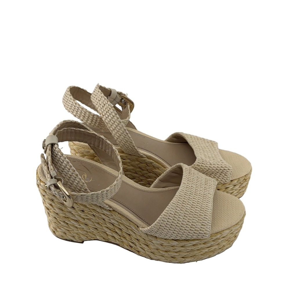 Sam Edelman April Women's 10.5 M Beige Straw Wedge Espadrille Sandals